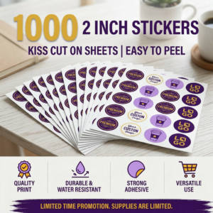 Custom 2x2 round stickers printed on white Oracal vinyl by I Bee Printing in Homestead FL